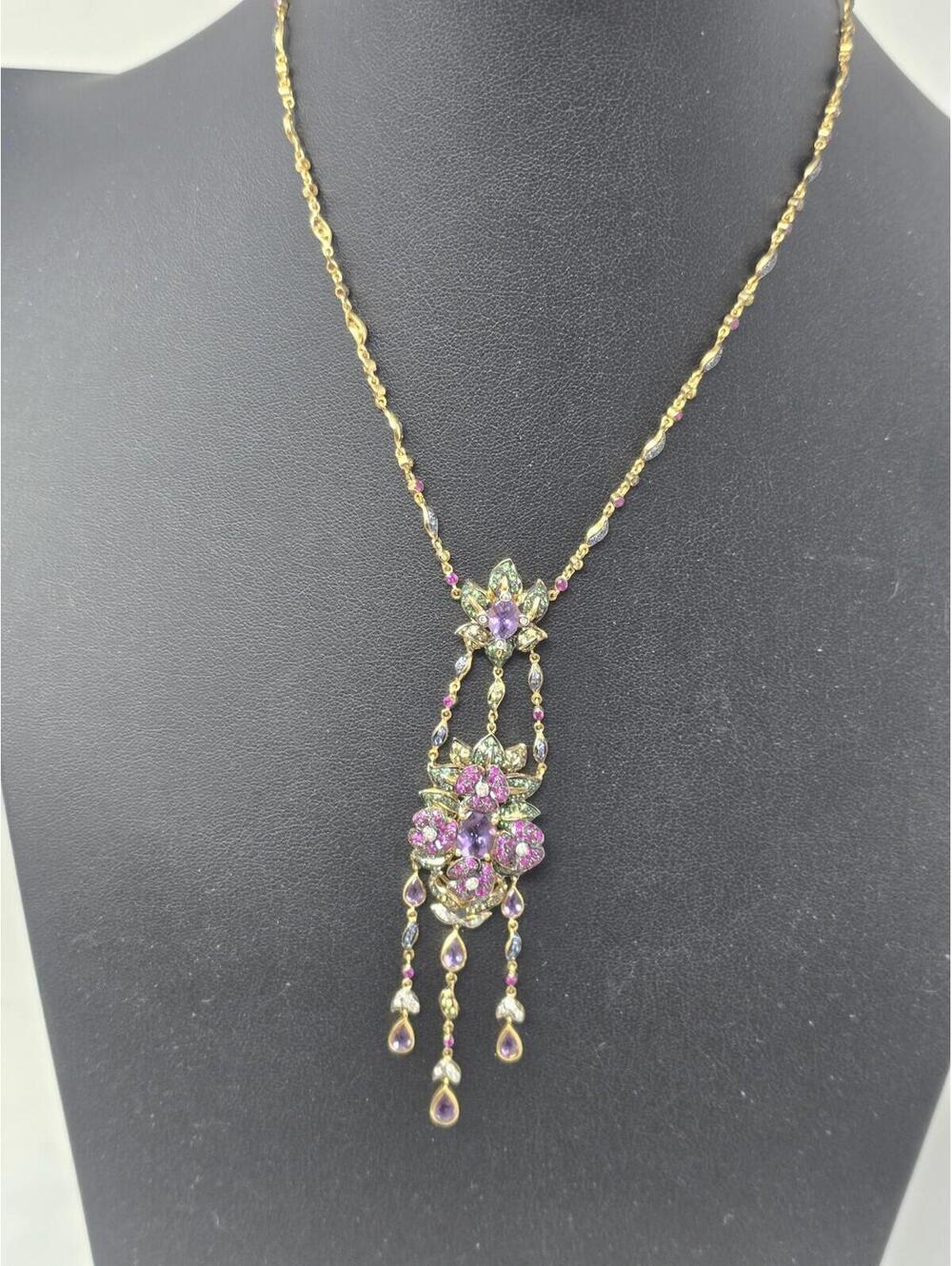 18k Gold Edwardian Revival Natural Gem Festoon Necklace - Picture 2 of 9